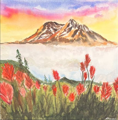 Poppy fields and mountains